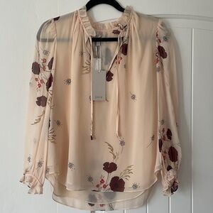 Joie Cream Floral Tie-Neck Long-Sleeve Blouse
